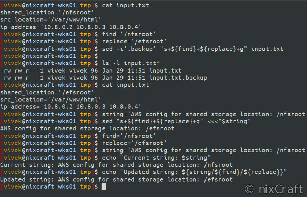 Reemplazar una subcadena por otra cadena en el script de shell