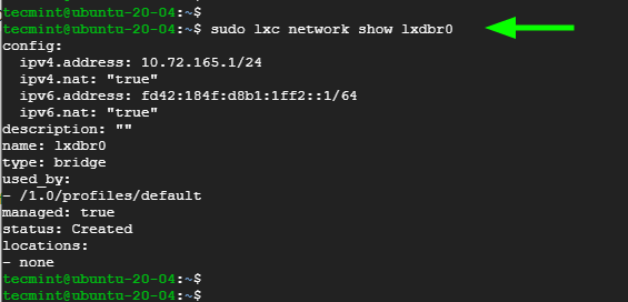 Listar la configuración de red LXD