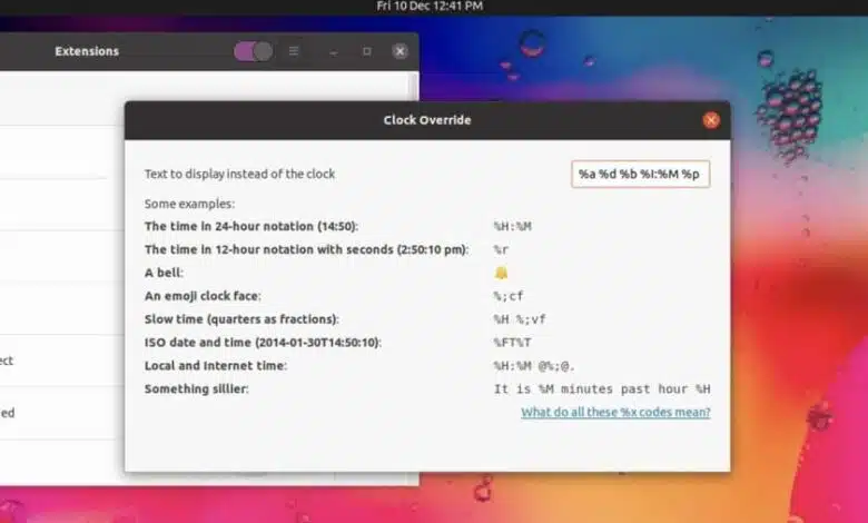 Captura de pantalla de superposición de reloj de la extensión gnome