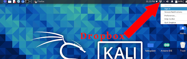 Icono de Dropbox en el panel superior
