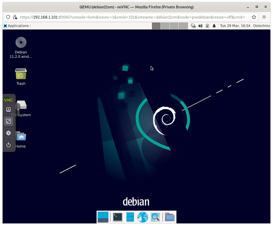Máquina virtual Debian 11 ejecutándose en Proxmox