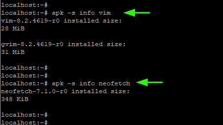 Encuentre el tamaño del paquete instalado en Alpine Linux