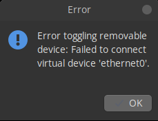Error al conectarse al dispositivo virtual ethernet0