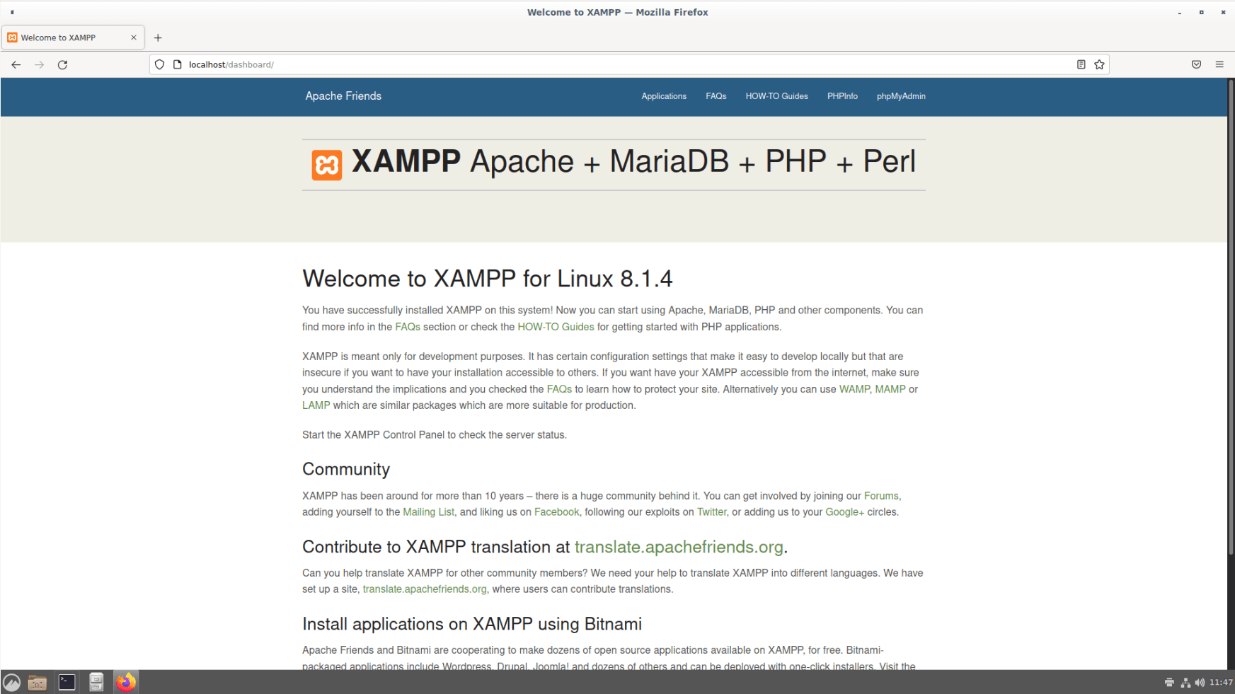 Página de prueba de XAMPP