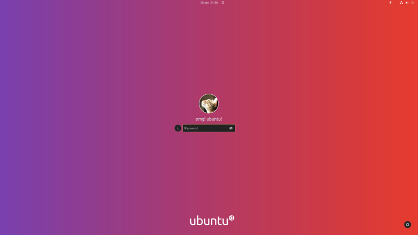 una captura de pantalla de la pantalla de inicio de sesión de ubuntu (GDM) usando un degradado personalizado
