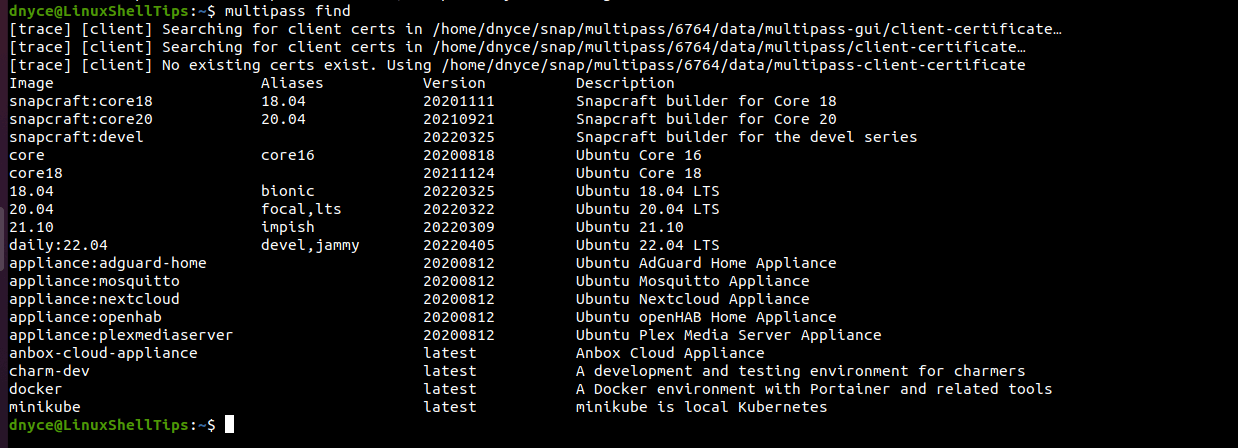 Multipass Buscar imágenes de Ubuntu