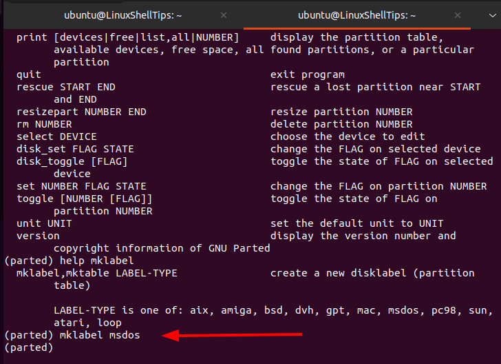 Establecer la etiqueta de partición de Linux