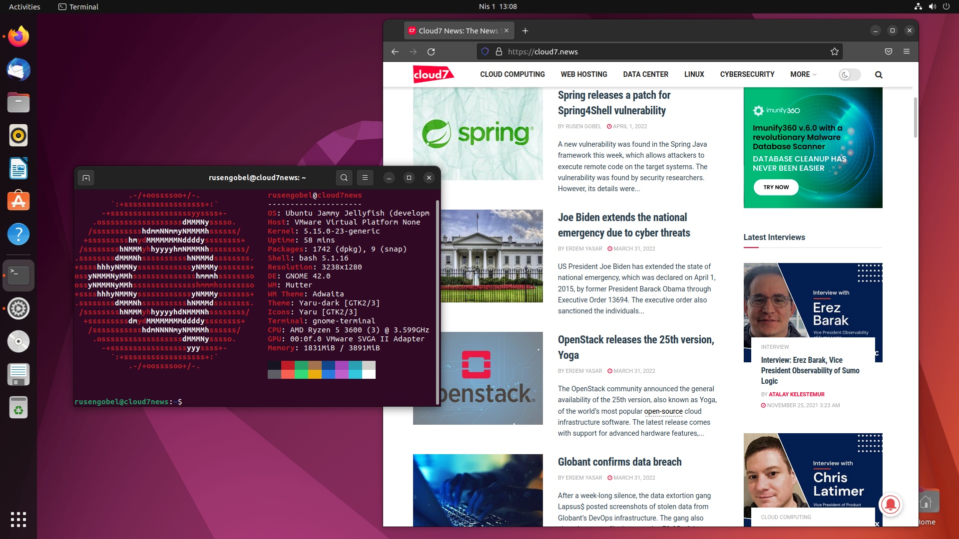 Captura de pantalla de Ubuntu 22.04 LTS Jammy Jellyfish Beta