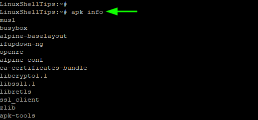 Lista de paquetes instalados en Alpine Linux