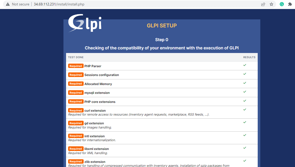 Módulos PHP requeridos por GLPI