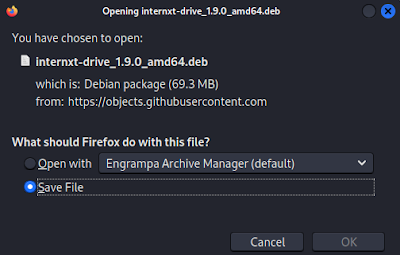 guardando el archivo deb de Internxt para Linux