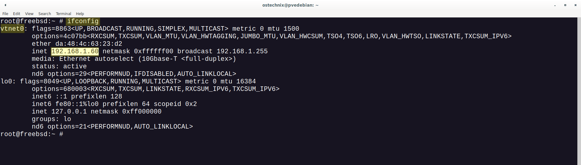Ver dirección IP en FreeBSD Ver dirección IP en FreeBSD
