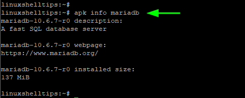 Compruebe MariaDB en Alpine Linux