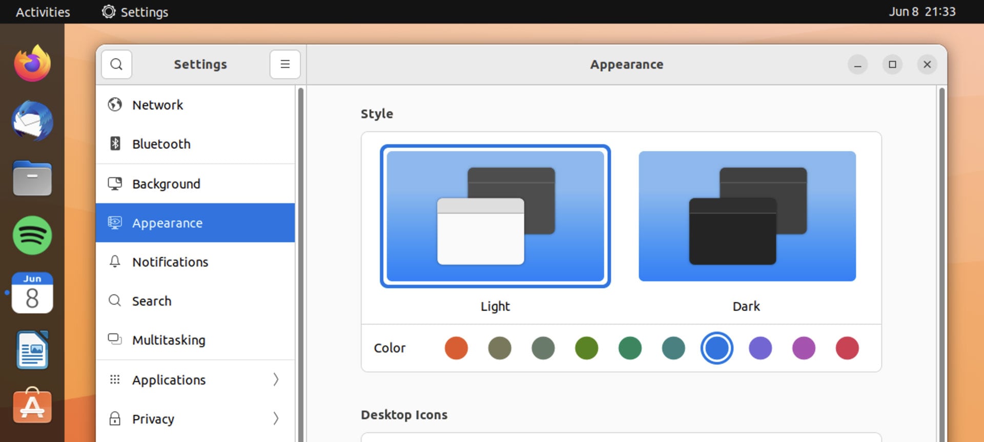 Captura de pantalla de la secuencia de comandos del icono del calendario de ubuntu