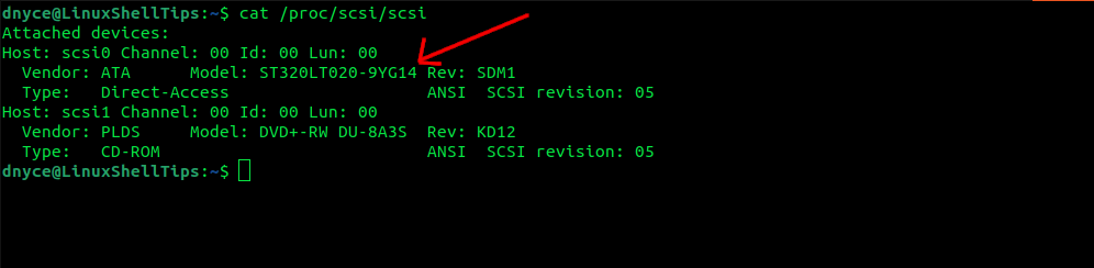 Verifique la información del modelo de disco de Linux