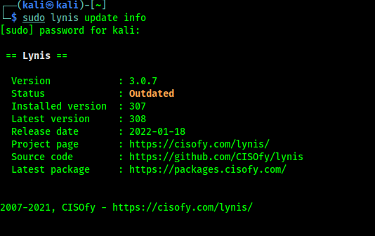 Lynis actualiza la información de Kali Linux