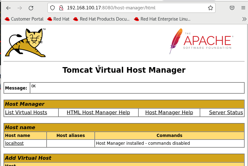 Administrador de host de Tomcat