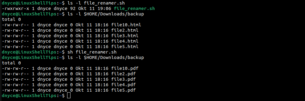 Cambiar el nombre de los archivos usando el script de shell