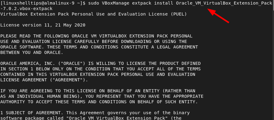 Instalación de paquetes de extensión de VirtualBox en AlmaLinux