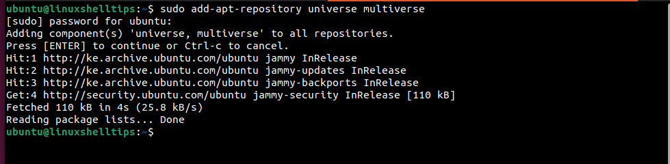 Habilitar el repositorio del universo en Ubuntu