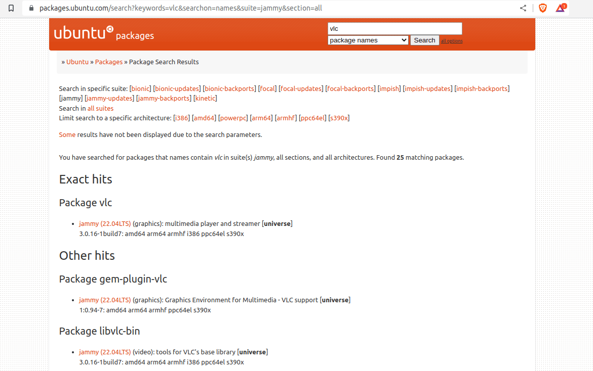 Resultados del paquete de Ubuntu