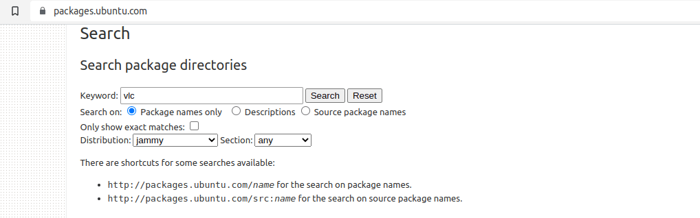 Buscar en el directorio de paquetes de Ubuntu