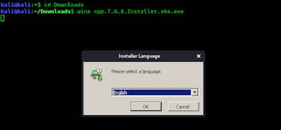 Notepad ++ instalado en Kali Linux usando vino