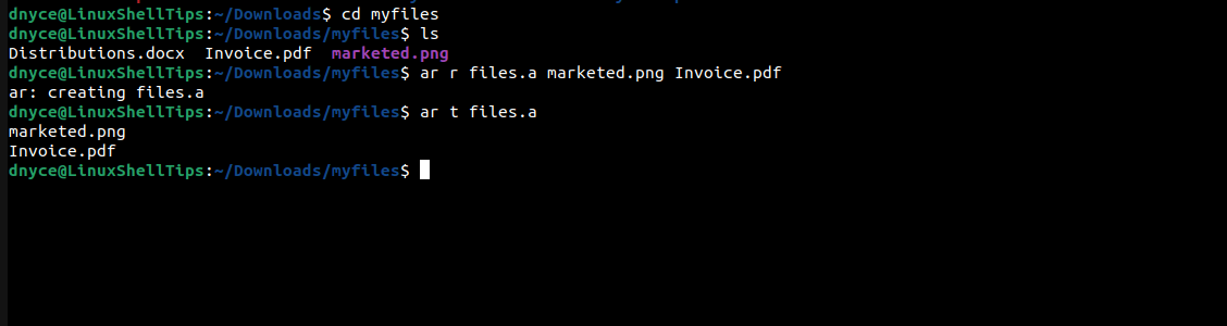 Listar el contenido de un archivo de almacenamiento