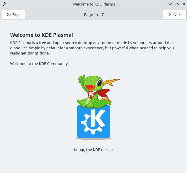 Asistente de bienvenida de KDE Plasma.