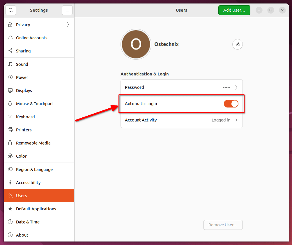 Habilitar el inicio de sesión automático en el escritorio de Ubuntu