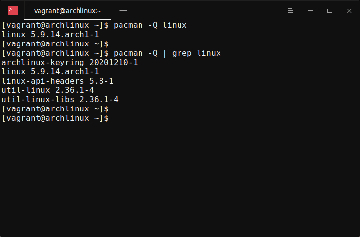 Lista de núcleos instalados en Arch Linux