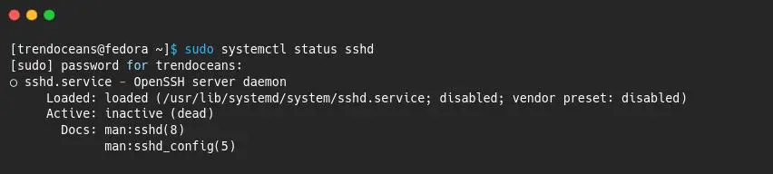 Ver el estado del servicio ssh en Fedora