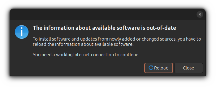 Haga clic en Recargar después de eliminar el repositorio de Ubuntu y guarde los cambios.