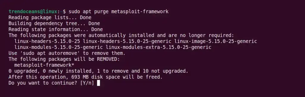 Elimine Metasploit Framework desde la línea de comandos usando el administrador de paquetes APT