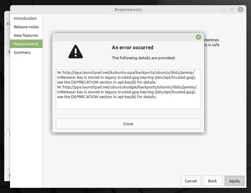 error al actualizar