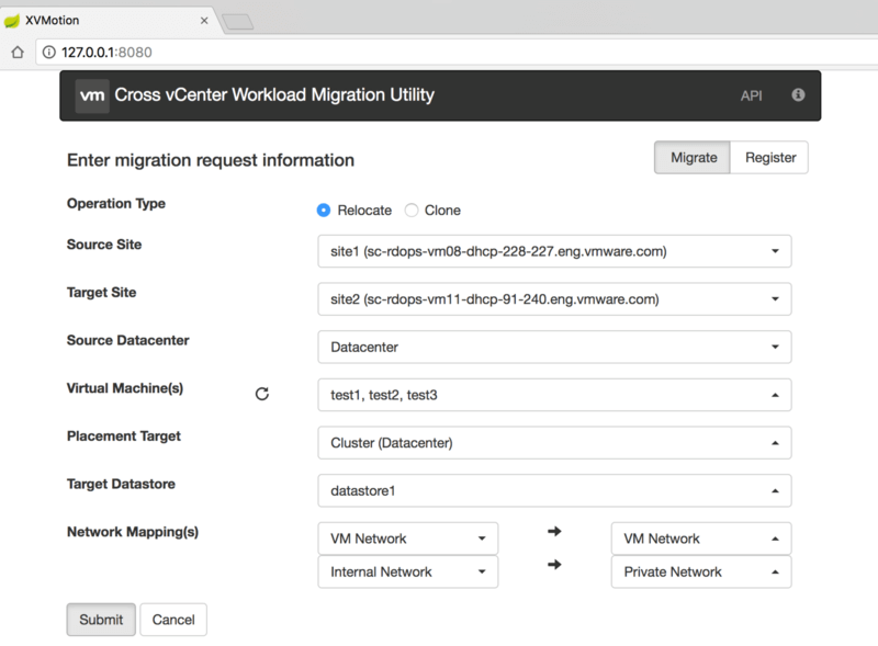 Utilidad de migración de cargas de trabajo entre vCenter
