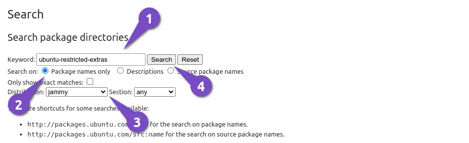 Busque paquetes en la página Paquetes de Ubuntu