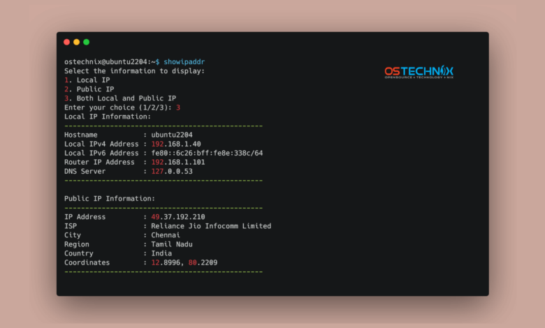 Utilice el script Showipaddr para mostrar instantáneamente direcciones IP en Linux