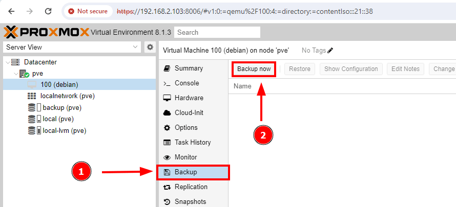 Copia de seguridad de la máquina virtual Proxmox