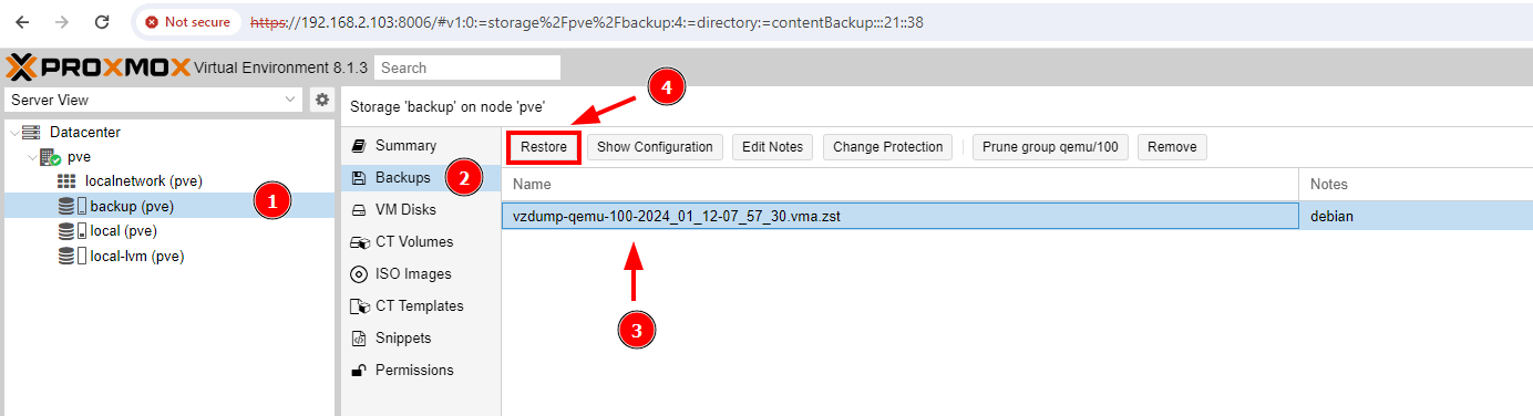 Recuperación de máquina virtual Proxmox