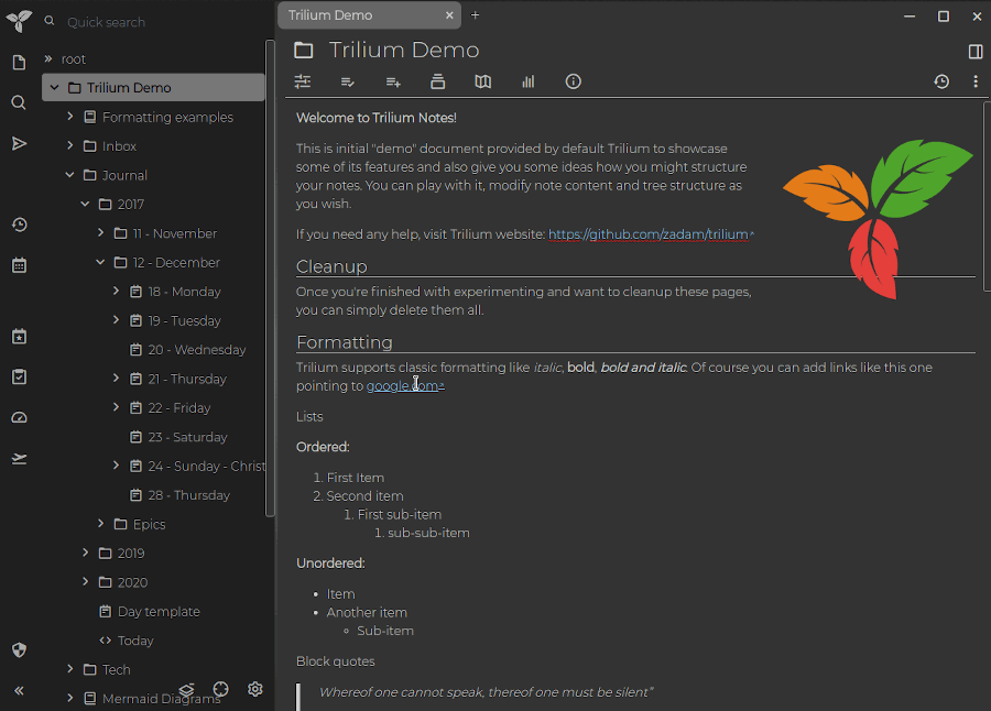 Trilium-Notes - Aplicación de notas en capas