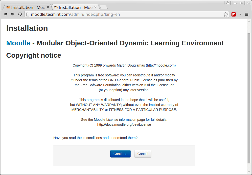 Aviso de derechos de autor de Moodle