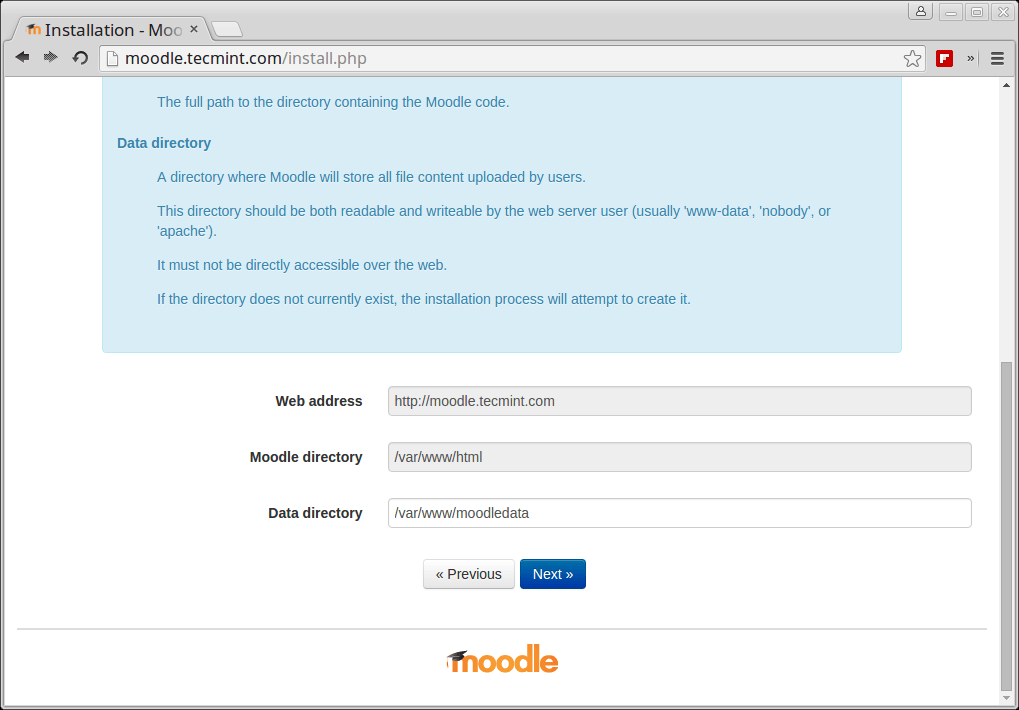 Configurar el directorio de datos de Moodle