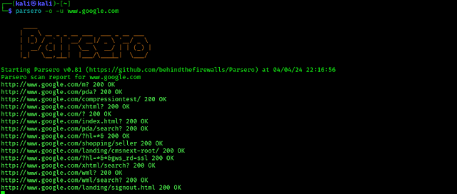 Sólo código de estado http 200 de parsero Sólo código de estado http 200 de parsero