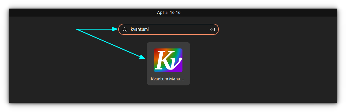 Inicie Kvantum Manager desde la descripción general de actividades de Ubuntu