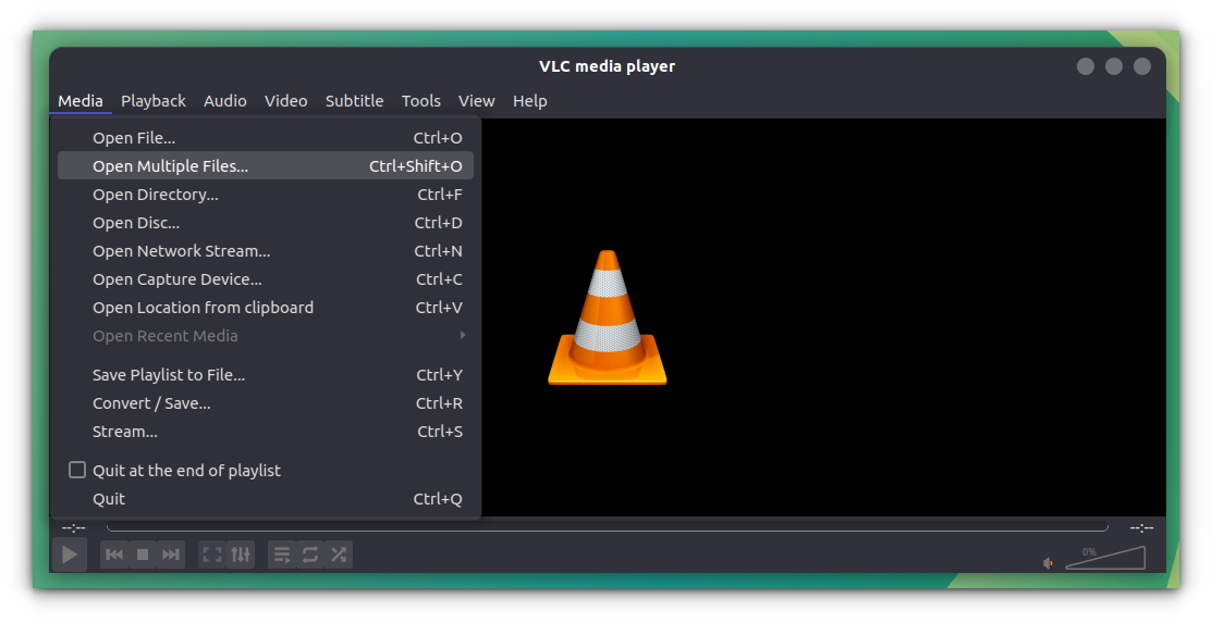 VLC con el tema oscuro Kvantum aplicado