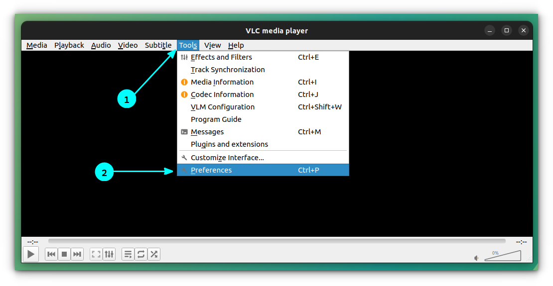 En VLC, vaya a Herramientas y luego seleccione Preferencias