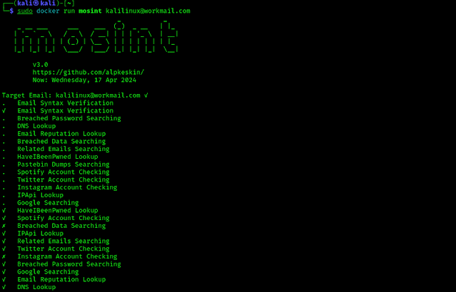 Mosint analiza correos electrónicos en Kali Linux