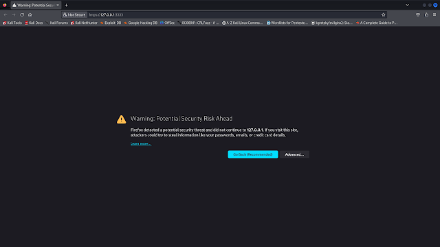 Advertencia recibida en la red gophish
