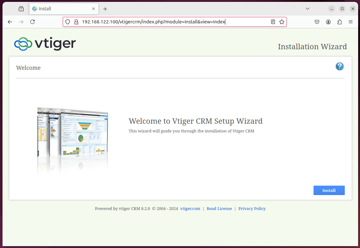 Asistente de configuración de Vtiger CRM